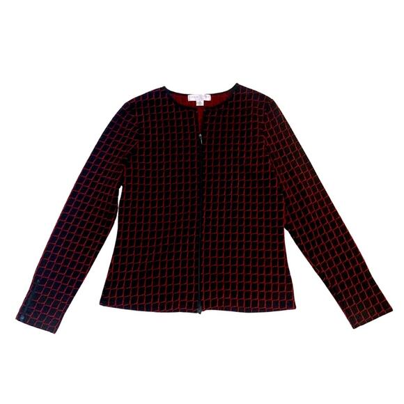 Casual Corner Patterned Black Red Long Sleeve Tailored Top Jacket Medium Vintage - Picture 1 of 11
